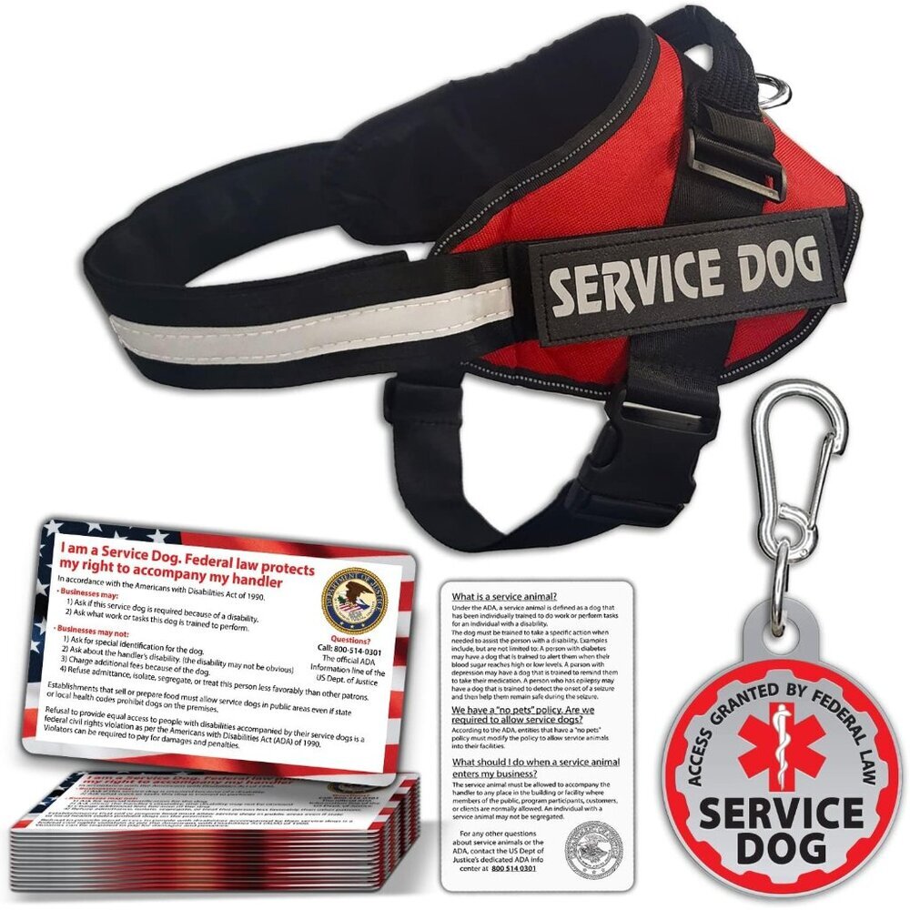 Service Dog Vest + ID Tag + 5 ADA Information Cards - Service Dog Harness w Patc